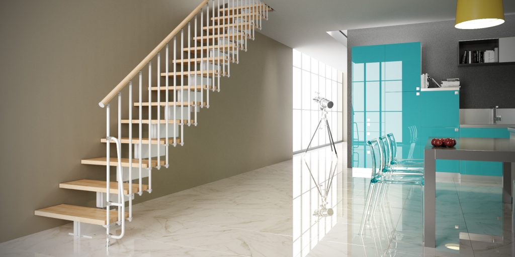 Stilo Modular Linear Staircase White Light Beech