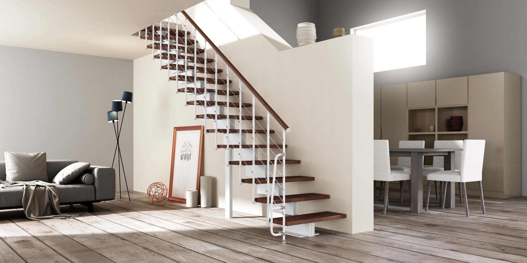 Vector Modular Linear Staircase White Dark Beech
